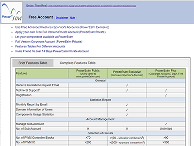 Features Tables For Different Accounts