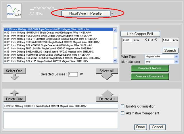 click to change no. of wire in parallel