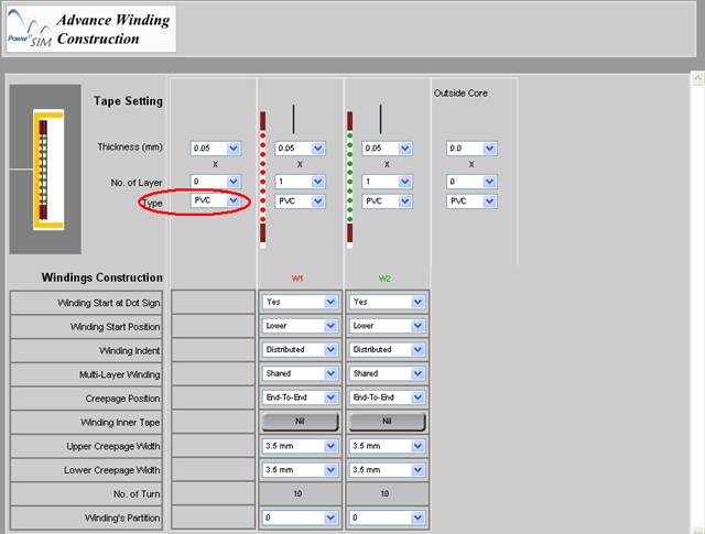 set tape type in each winding