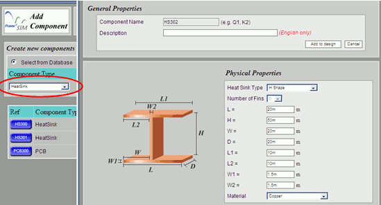 Heat Sink Properties page